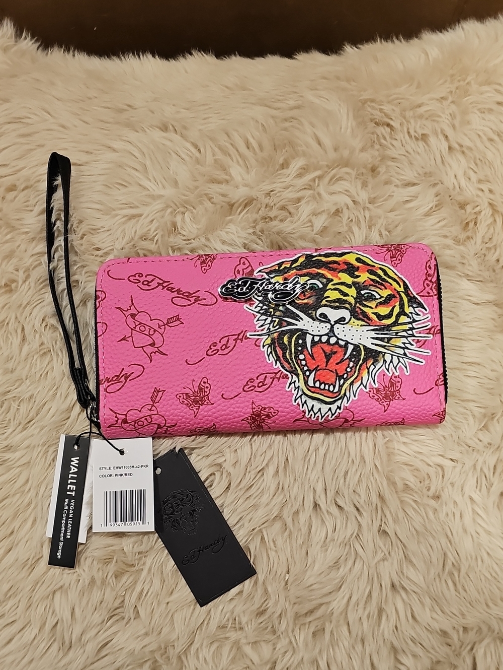 Ed Hardy - Pink And Tiger Themed Zip-Around Wallet